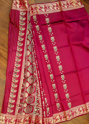 Red Handloom Baluchari Pure Silk Saree With Blouse Piece