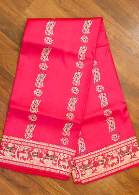 Pink Handloom Baluchari Pure Silk Saree With Blouse Piece