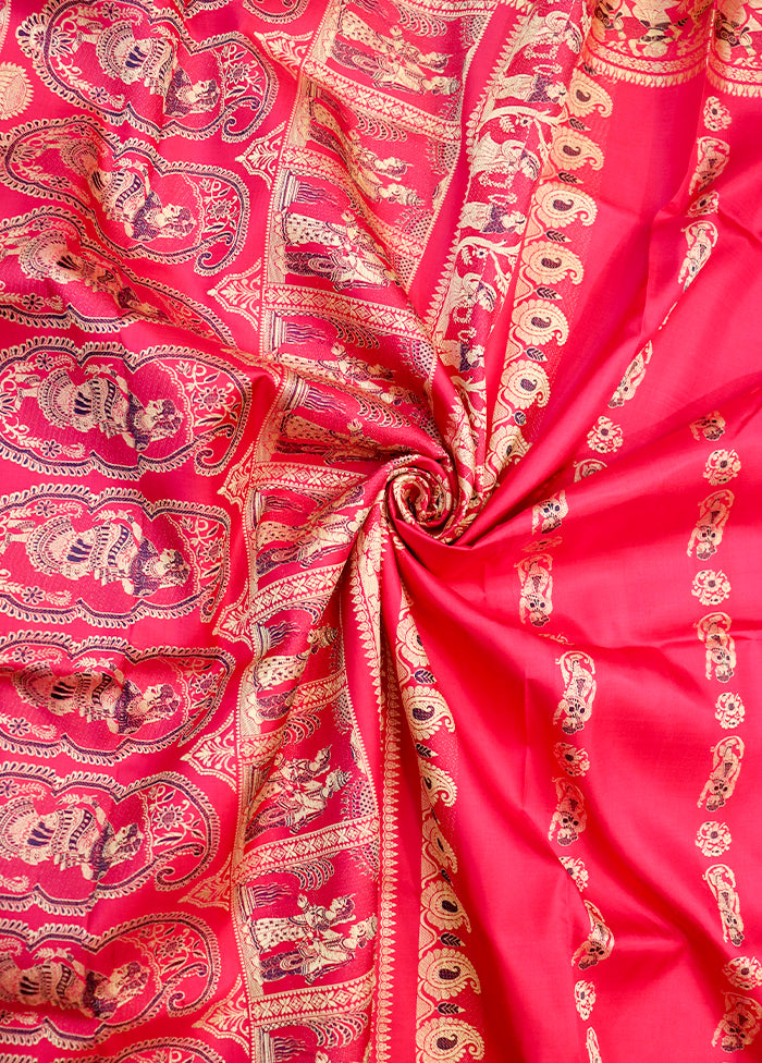 Pink Handloom Baluchari Pure Silk Saree With Blouse Piece