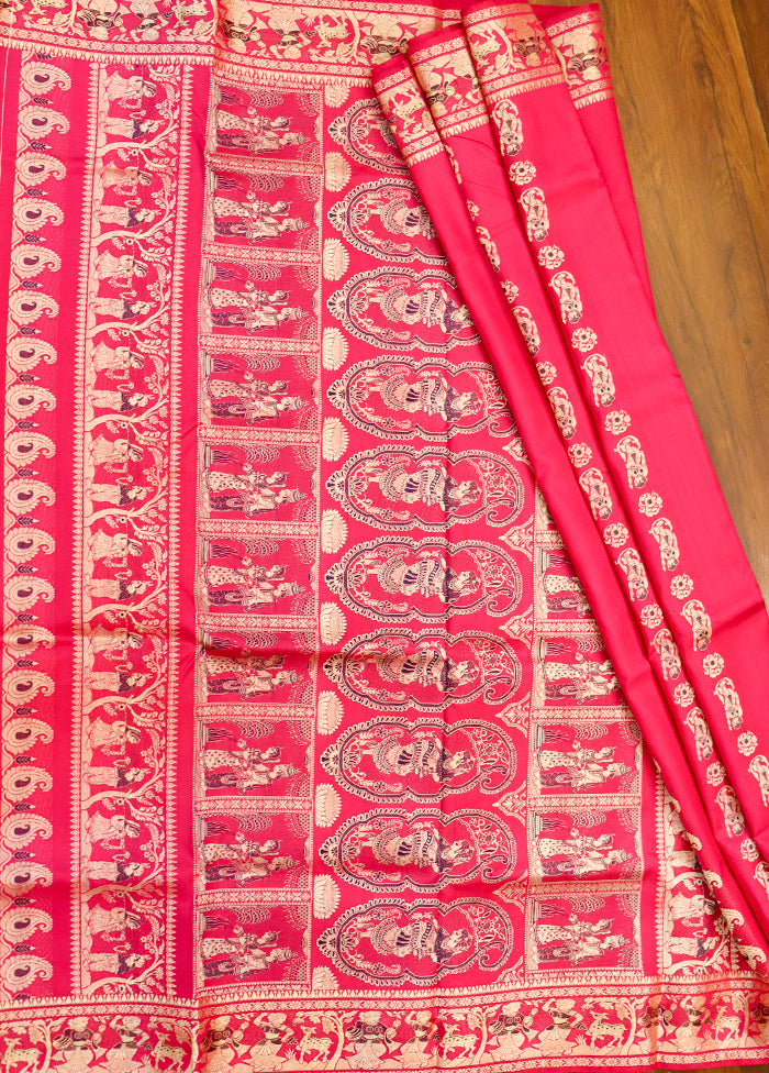Pink Handloom Baluchari Pure Silk Saree With Blouse Piece