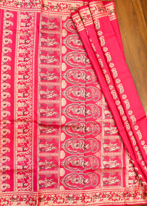 Pink Handloom Baluchari Pure Silk Saree With Blouse Piece