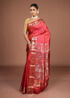 Red Handloom Baluchari Pure Silk Saree With Blouse Piece