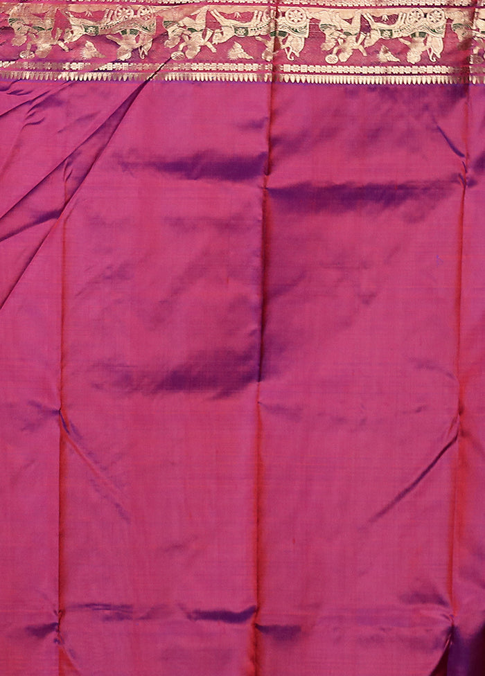 Purple Handloom Baluchari Pure Silk Saree With Blouse Piece