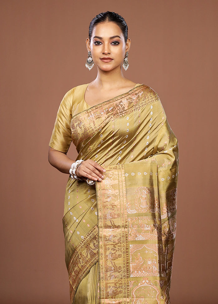 Green Handloom Baluchari Pure Silk Saree With Blouse Piece