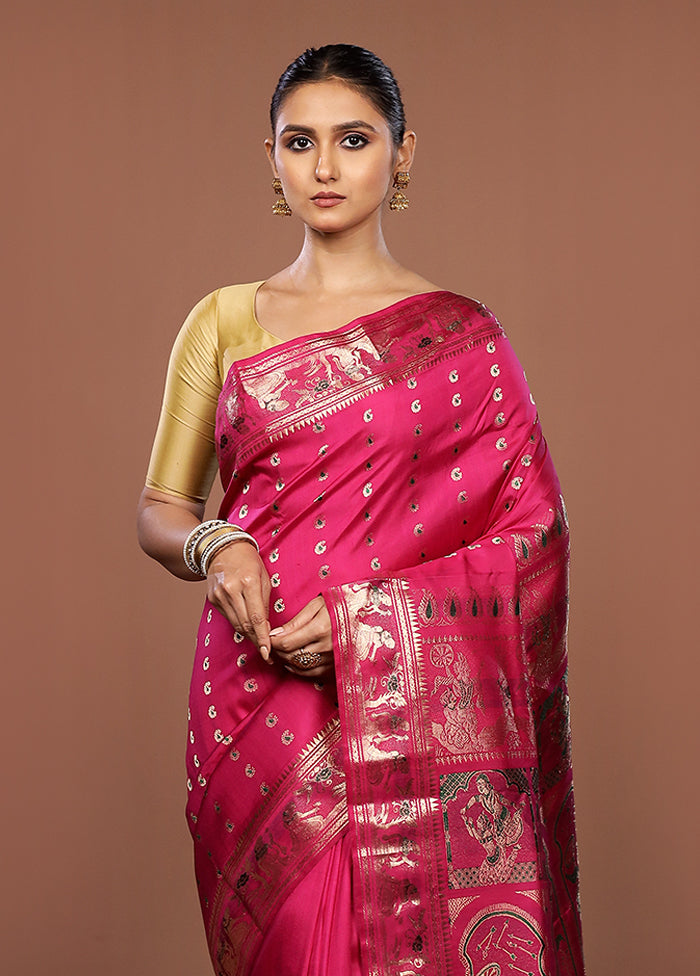Pink Handloom Baluchari Pure Silk Saree With Blouse Piece