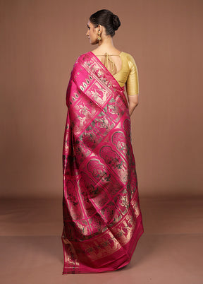 Pink Handloom Baluchari Pure Silk Saree With Blouse Piece