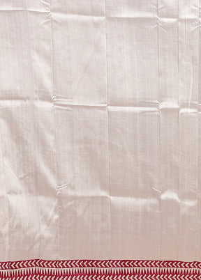 White Printed Silk Saree Without Blouse Piece