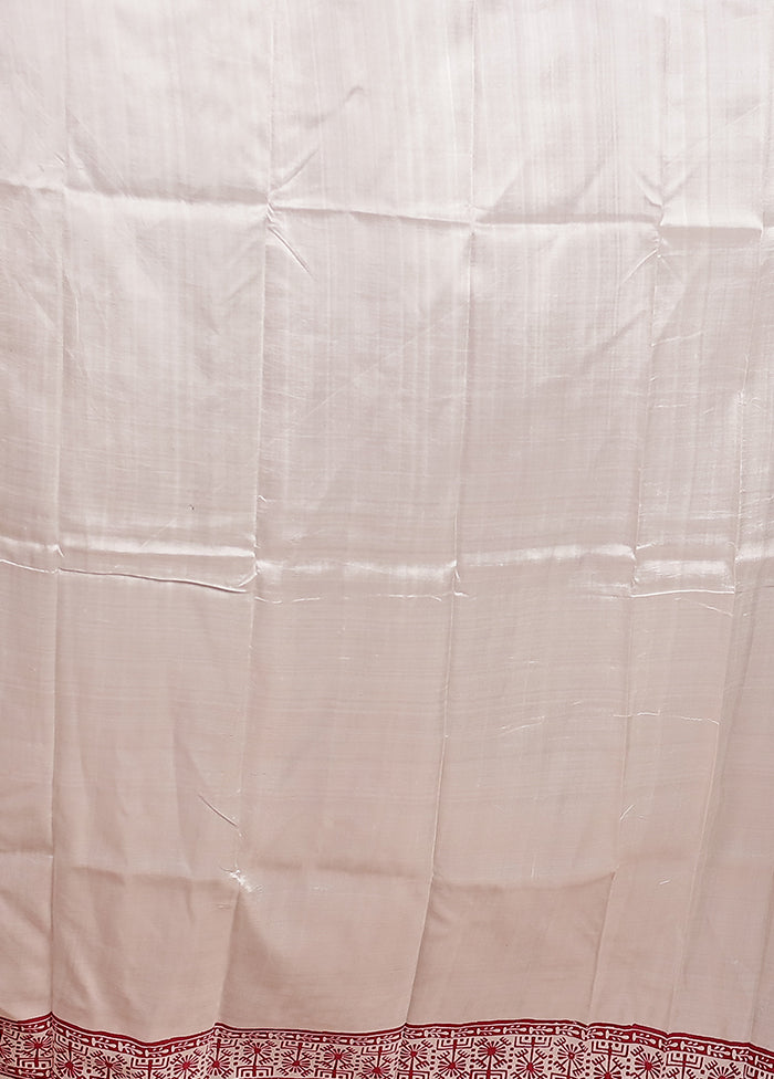 White Printed Silk Saree Without Blouse Piece