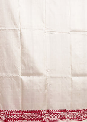 White Printed Silk Saree Without Blouse Piece