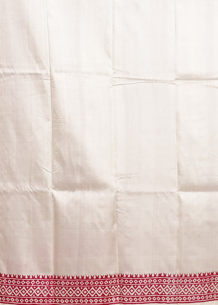 White Printed Silk Saree Without Blouse Piece