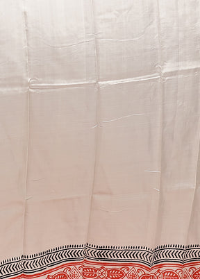 White Printed Pure Silk Saree Without Blouse Piece