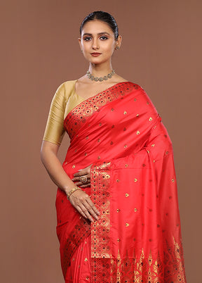 Red Assam Silk Saree With Blouse Piece