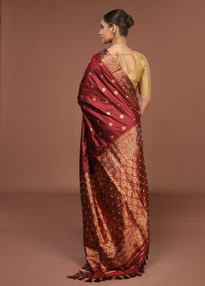 Maroon Assam Silk Saree With Blouse Piece