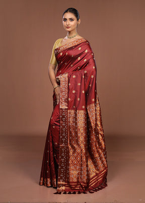Maroon Assam Silk Saree With Blouse Piece