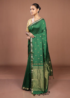 Green Kanjivaram Silk Saree With Blouse Piece
