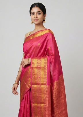 Pink Kanjivaram Silk Saree With Blouse Piece