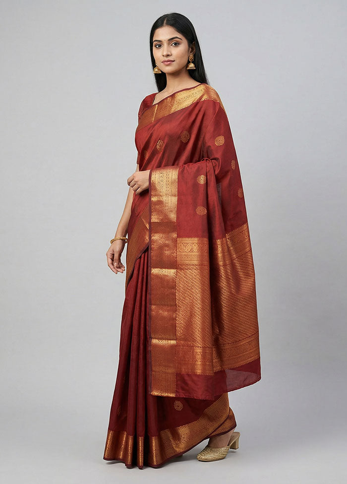 Maroon Kanjivaram Silk Saree With Blouse Piece