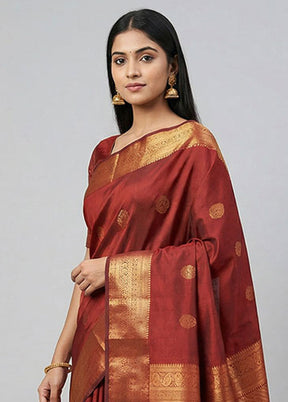 Maroon Kanjivaram Silk Saree With Blouse Piece