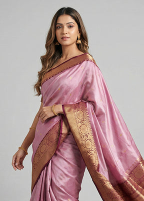 Pink Handloom Katan Pure Silk Saree With Blouse Piece