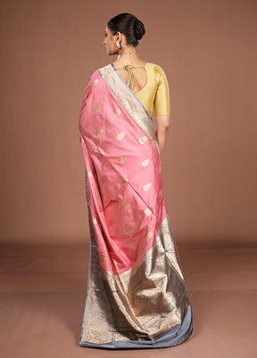 Pink Handloom Katan Pure Silk Saree With Blouse Piece