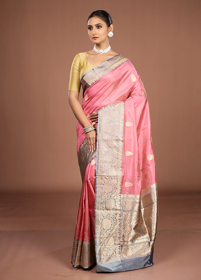 Pink Handloom Katan Pure Silk Saree With Blouse Piece