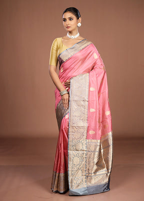 Pink Handloom Katan Pure Silk Saree With Blouse Piece