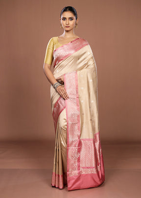 Cream Handloom Katan Pure Silk Saree With Blouse Piece