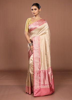 Cream Handloom Katan Pure Silk Saree With Blouse Piece