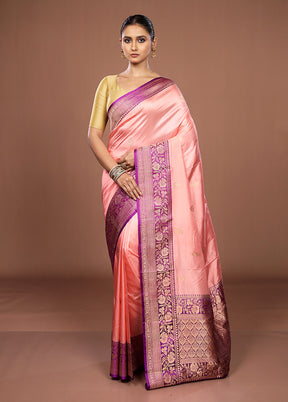 Pink Handloom Katan Pure Silk Saree With Blouse Piece