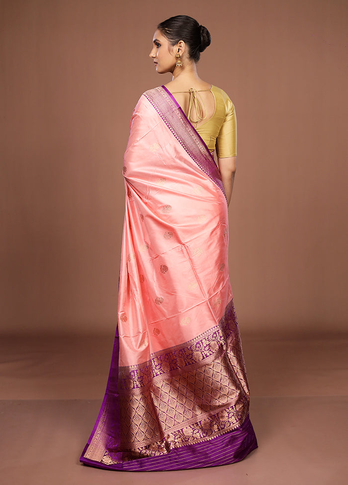 Pink Handloom Katan Pure Silk Saree With Blouse Piece