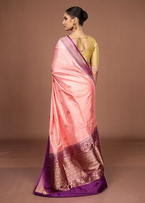 Pink Handloom Katan Pure Silk Saree With Blouse Piece