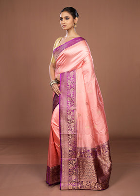Pink Handloom Katan Pure Silk Saree With Blouse Piece