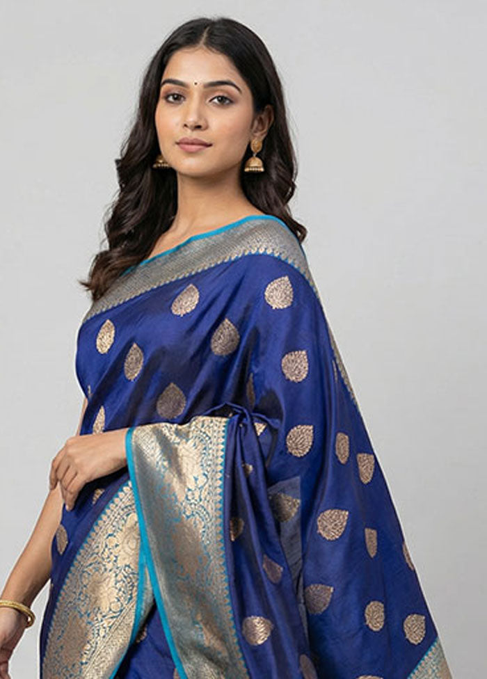 Blue Handloom Katan Pure Silk Saree With Blouse Piece