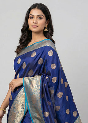 Blue Handloom Katan Pure Silk Saree With Blouse Piece