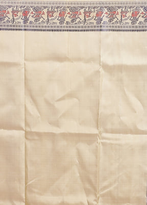 Cream Handloom Baluchari Pure Silk Saree With Blouse Piece