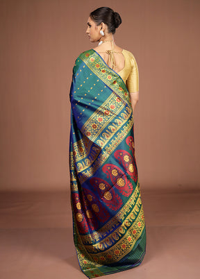 Green Handloom Baluchari Pure Silk Saree With Blouse Piece