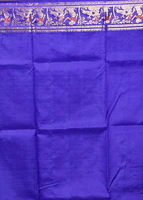 Blue Handloom Baluchari Pure Silk Saree With Blouse Piece