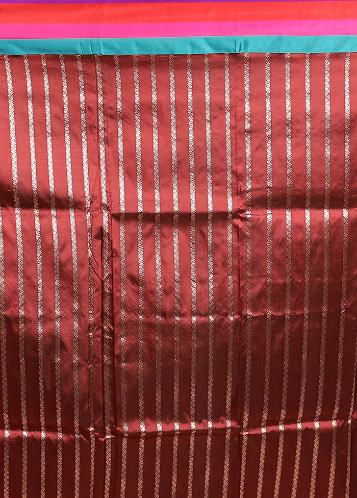 Maroon Handloom Katan Pure Silk Saree With Blouse Piece