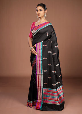 Black Handloom Katan Pure Silk Saree With Blouse Piece