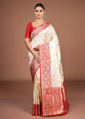Cream Handloom Katan Pure Silk Saree With Blouse Piece