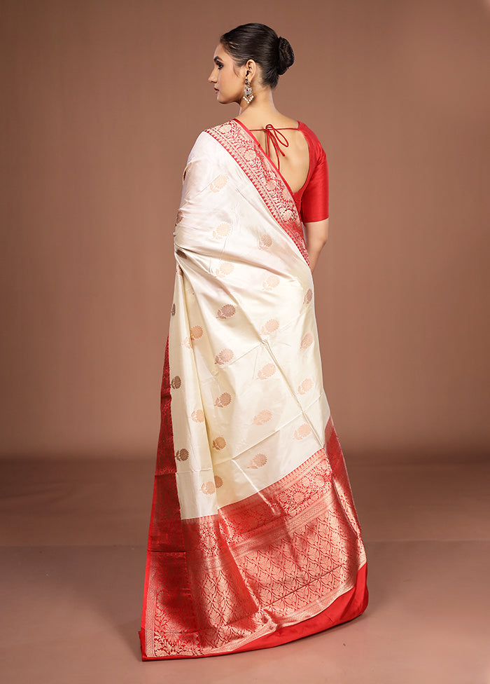 Cream Handloom Katan Pure Silk Saree With Blouse Piece