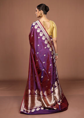 Maroon Handloom Katan Pure Silk Saree With Blouse Piece