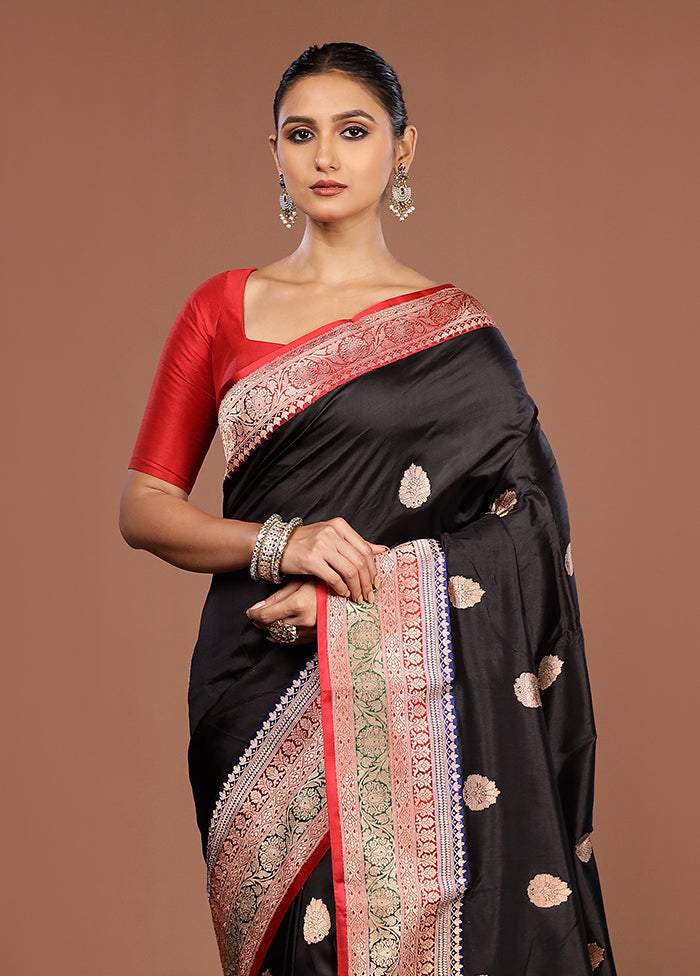 Black Handloom Katan Pure Silk Saree With Blouse Piece