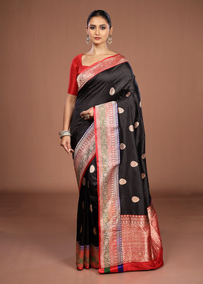 Black Handloom Katan Pure Silk Saree With Blouse Piece