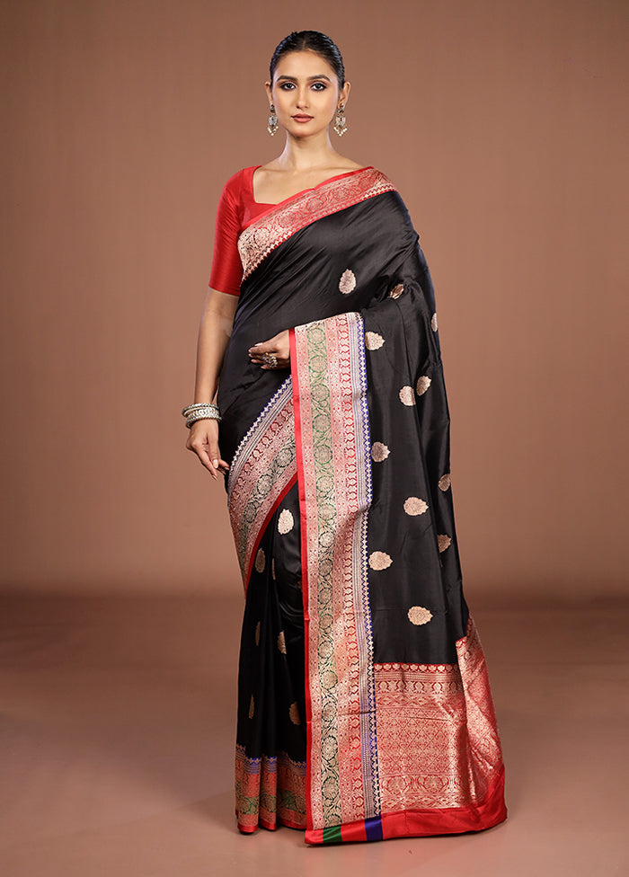 Black Handloom Katan Pure Silk Saree With Blouse Piece