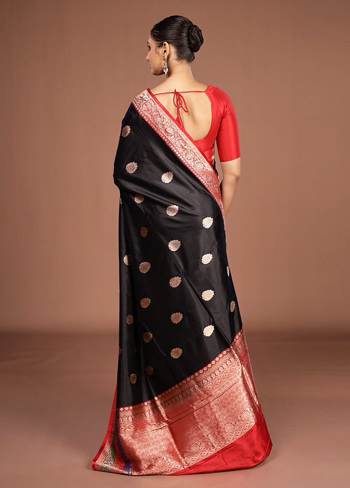 Black Handloom Katan Pure Silk Saree With Blouse Piece