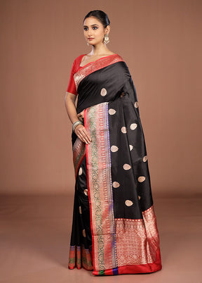 Black Handloom Katan Pure Silk Saree With Blouse Piece