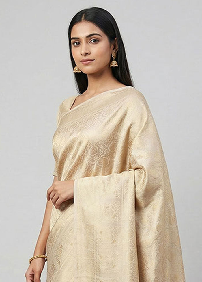Cream Uppada Silk Saree With Blouse Piece