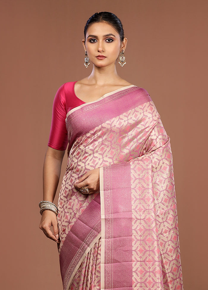 Cream Kora Silk Saree With Blouse Piece