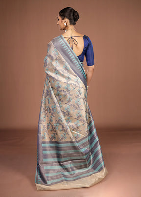 Cream Kora Silk Saree With Blouse Piece